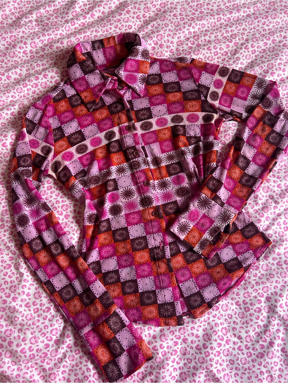 Colourful Fitted Starburst Patterned Sheer Button Up